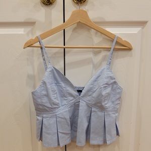Forever21 baby blue V neck pleated cropped top